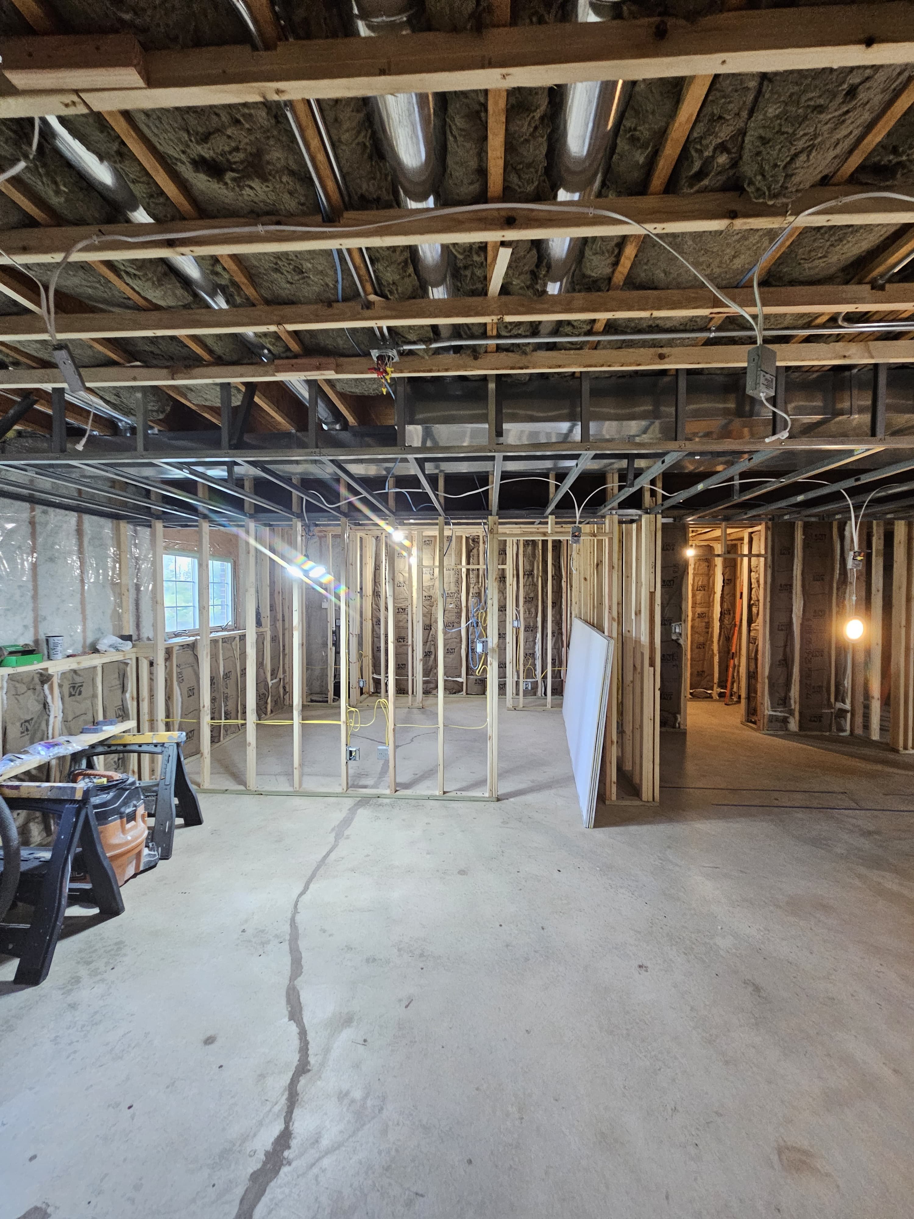 Mid-level basement framing drywall prep Bourbonnais Kankakee County IL