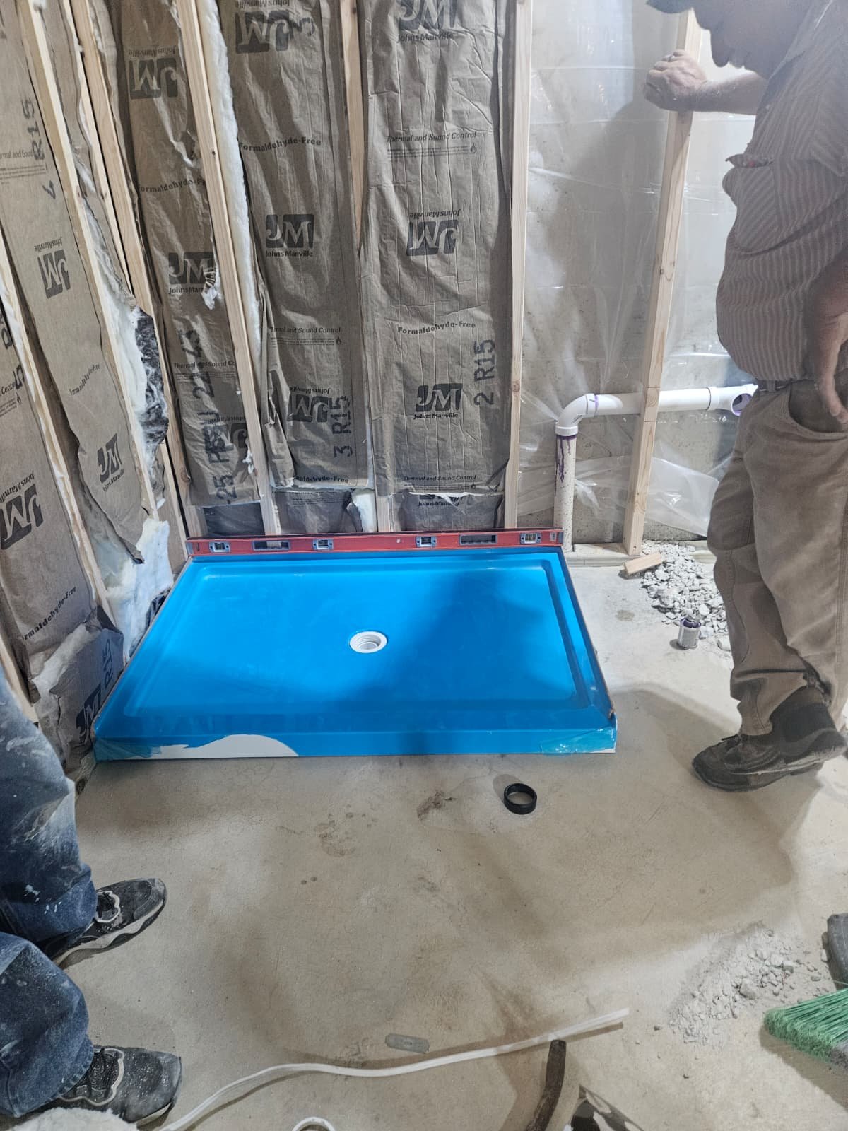 Shower pan installation waterproofing Bourbonnais basement bathroom