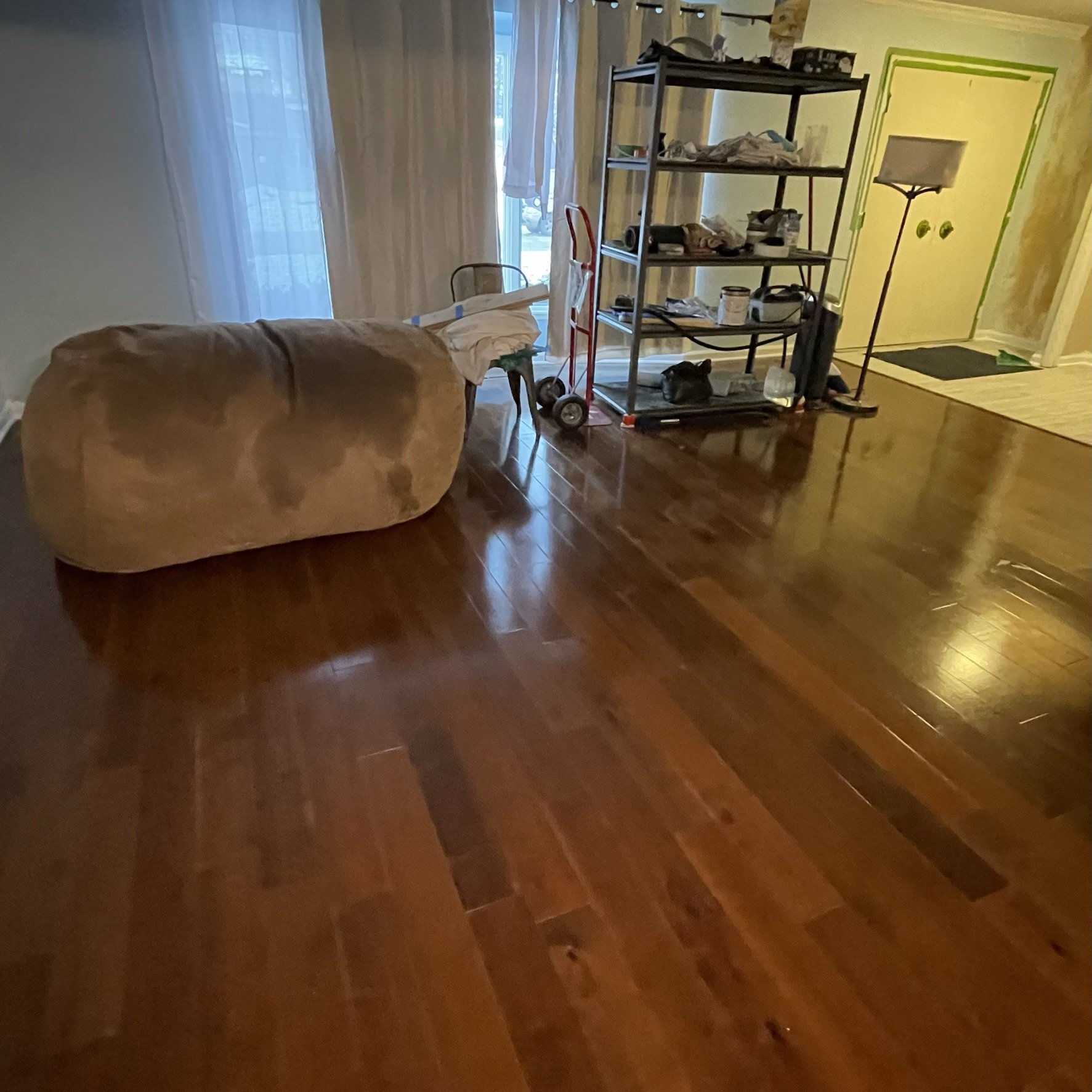 Finished hardwood floor in a living room