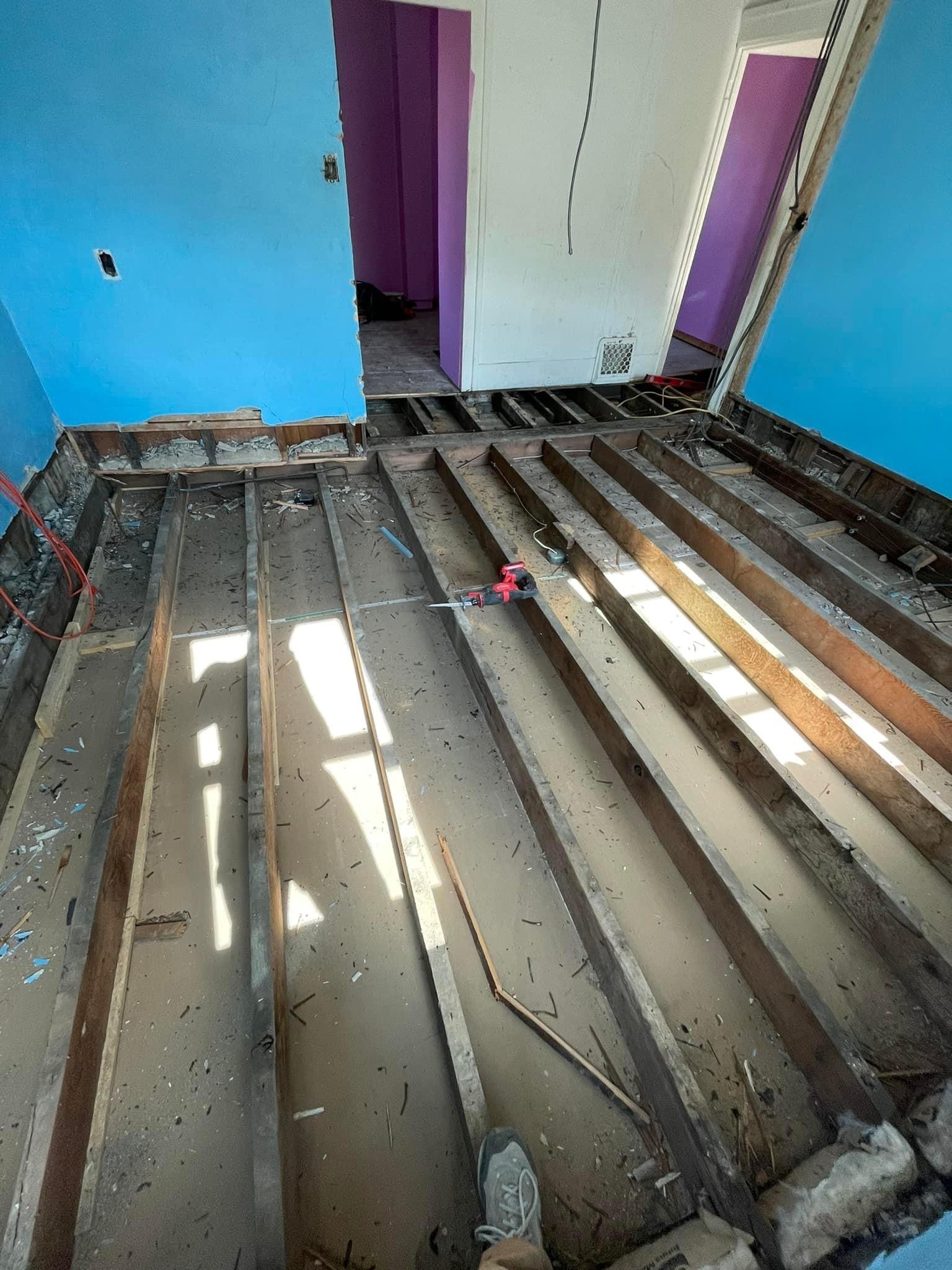 Subfloor repair Orland Park Frankfort Tinley Park New Lenox water damage leveling IL